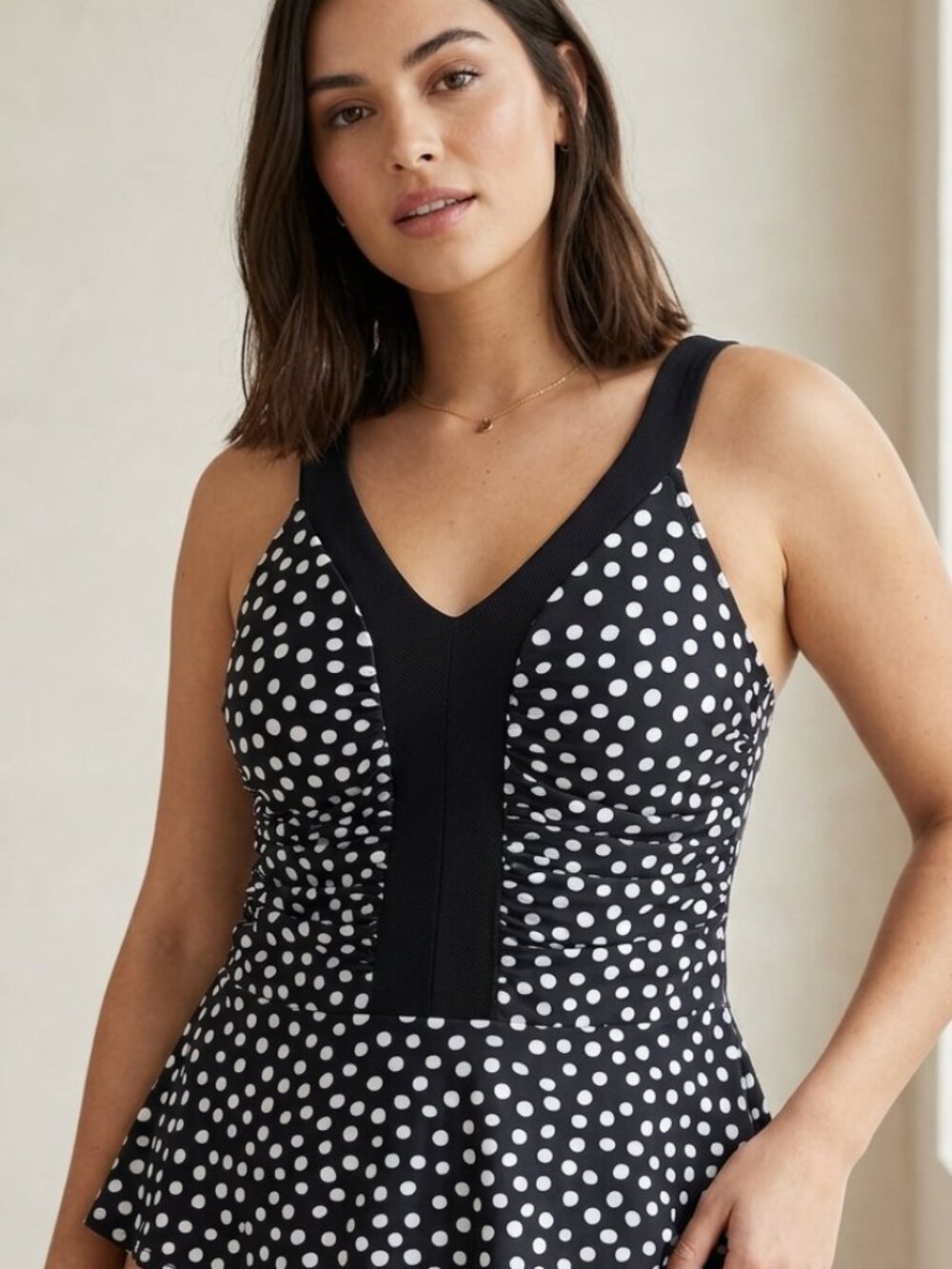 Y2k Black & White Ruched Polka Dot Sleeveless SHirt Top Women's Size XS